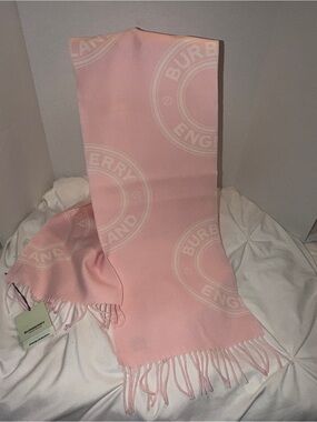 Burberry RARE pale pink roundel jacquard wool scarf seldom found NWT 168x30